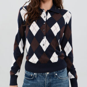 Alex Mill Long Wool Argyle Placket Polo