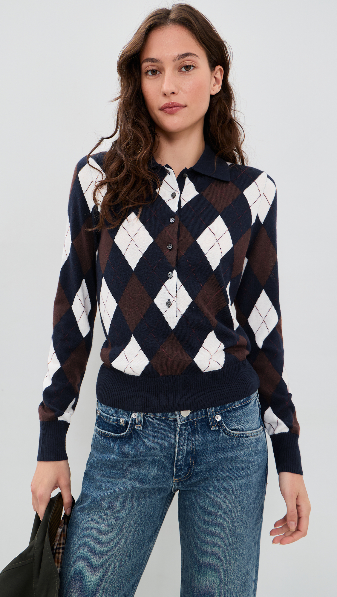 Alex Mill Long Wool Argyle Placket Polo