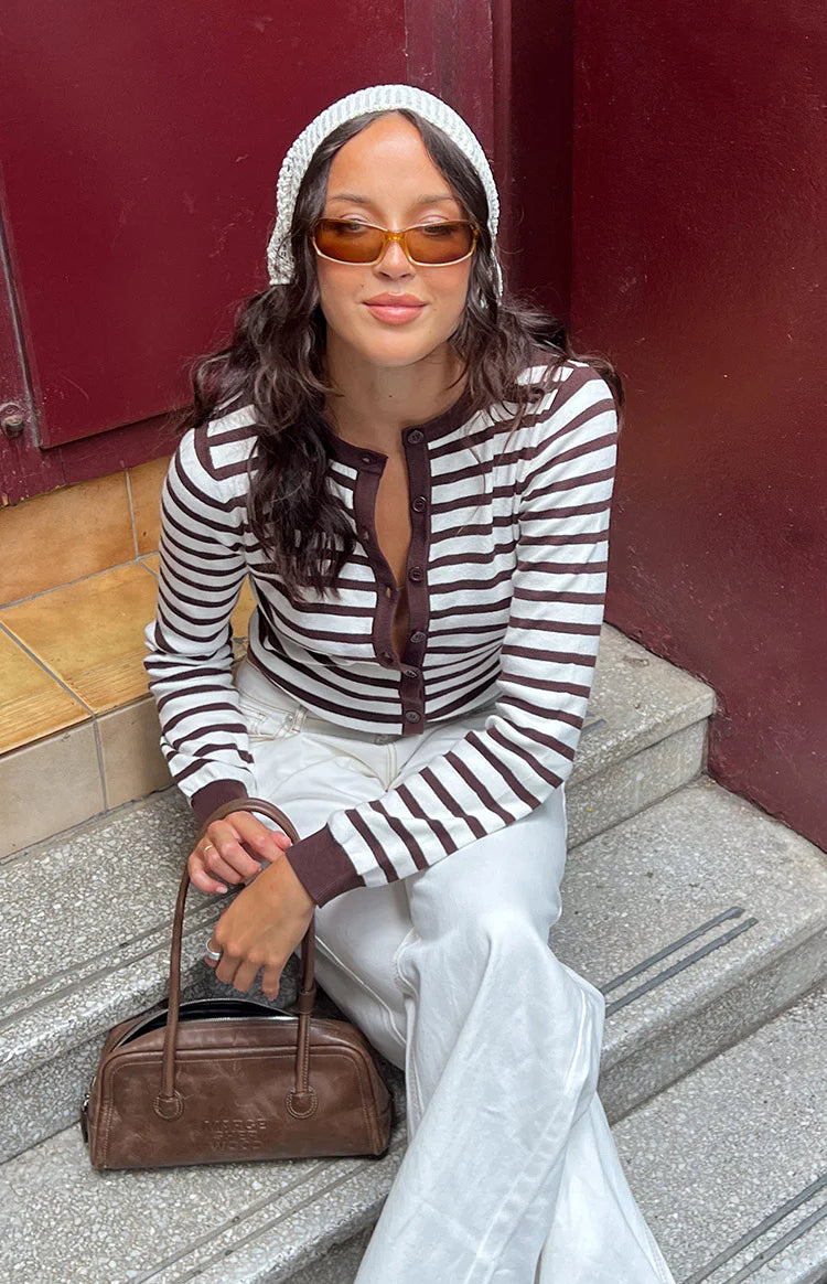 BB Exclusive Lottie Chocolate Stripe Round Neck Cardigan
