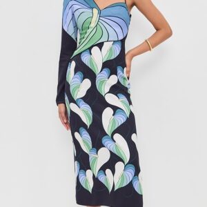 FARM Rio Lovely Anthurium One Shoulder Midi Dress