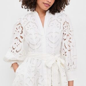 ALICE + OLIVIA Lucy Embroidered Long Sleeve Mini Shirt Dress