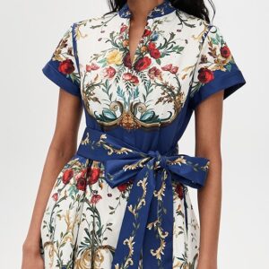 ALICE + OLIVIA Lucy Short Sleeve Mini Shirt Dress with Tie Belt