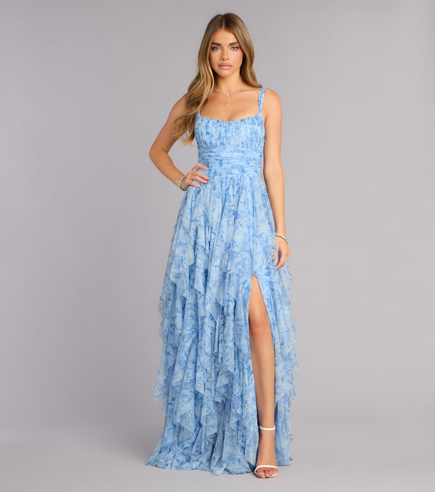 Windsor Luna Floral Ruffled Formal Dress