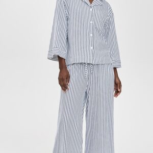 Petite Plume Luxe Pima French Ticking Wide Leg Pajama Set
