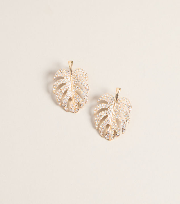 Windsor Luxe Vacay Statement Rhinestone Leaf Stud Earrings