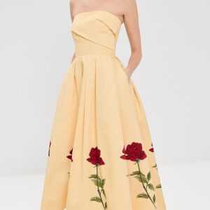 Leo Lin Lynn Embellished Rose Bustier Midi Dress Lynn Embellished Rose Bustier Midi Dress
