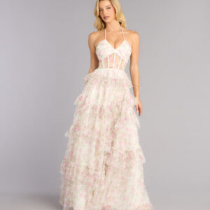 Lynn Floral Swiss Dot A-Line Ball Gown