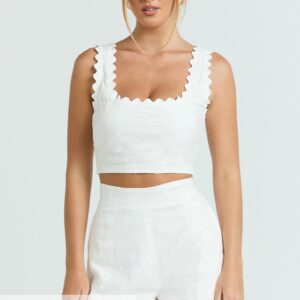 Mabel Two Piece Set - Square Neck And Matching Shorts Set in White