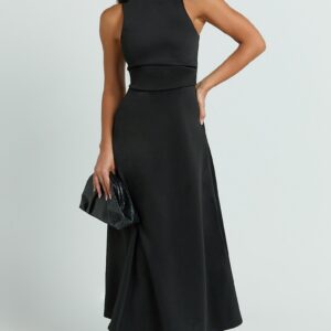 Showpo Macy Midi Dress - High Neck A Line Dress in Black