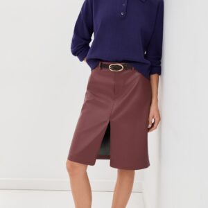 LE BOP Mae Knee Length Faux Leather Skirt