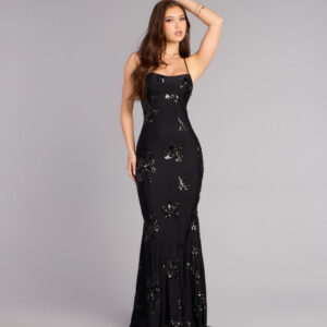 Mae Sequin Knit Strappy Formal Dress