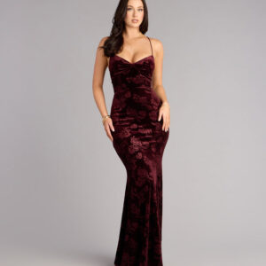 Windsor Mahalia Velvet Floral Lace-Up Formal Dress Mahalia Velvet Floral Lace-Up Formal Dress