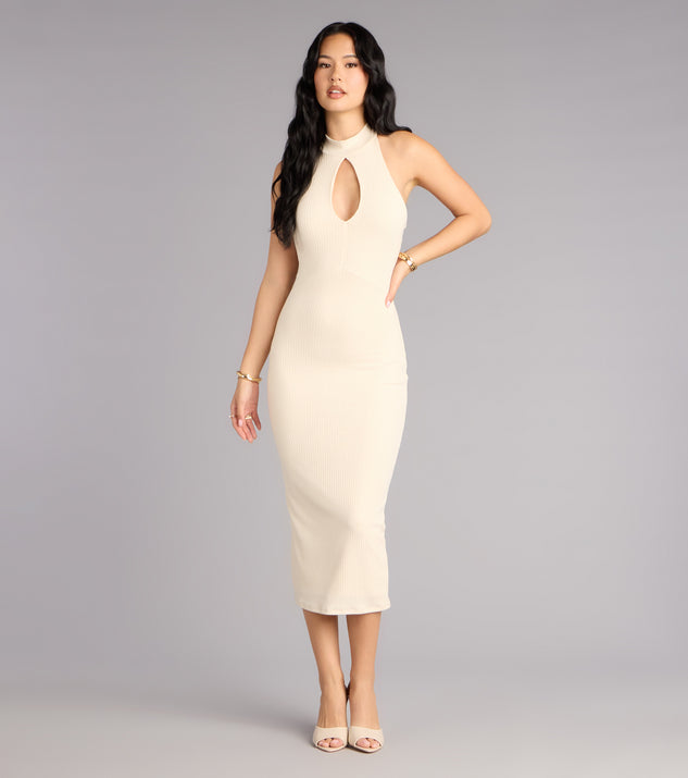 Windsor Majorly Chic Ribbed Knit Mock Neck Midi Dress