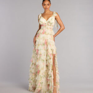Windsor Malia Floral Ruffle A-Line Formal Dress Malia Floral Ruffle A-Line Formal Dress