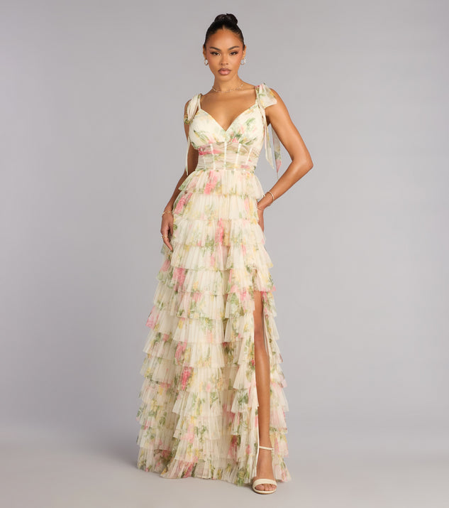 Windsor Malia Floral Ruffle A-Line Formal Dress