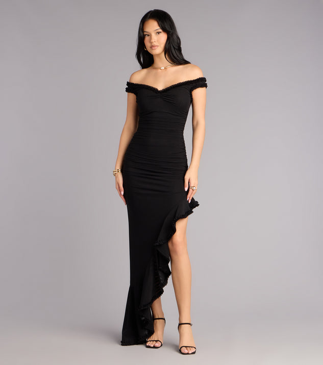Windsor Mandy Mesh Off-The-Shoulder Formal Dress