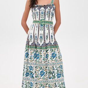 FARM Rio Manoela Off White Sleeveless Belt Maxi Dress