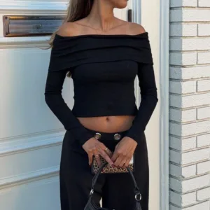 BB Exclusive Marlin Black Off Shoulder Long Sleeve Top