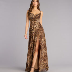 Massie Leopard Chiffon A-Line Formal Dress