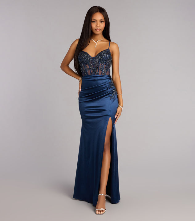 Windsor Maura Satin Sequin Corset Formal Dress