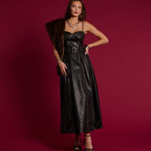 Windsor Meghan Faux Leather Corset A-Line Formal Dress Meghan Faux Leather Corset A-Line Formal Dress