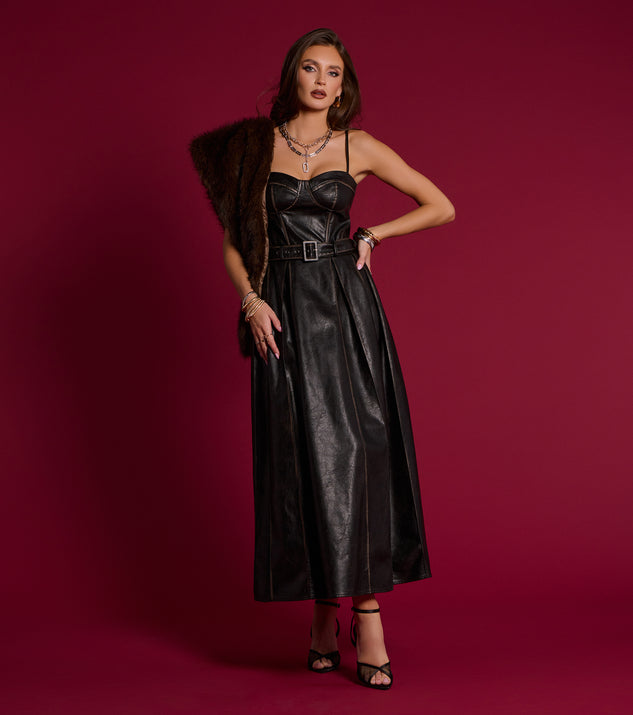 Windsor Meghan Faux Leather Corset A-Line Formal Dress