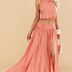 Showpo Melanie Maxi Skirt - Gathered Yoke Skirt in Grapefruit Melanie Maxi Skirt - Gathered Yoke Skirt in Grapefruit