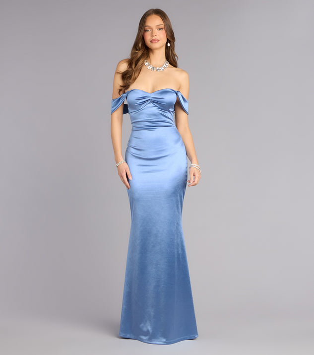 Windsor Melodie Satin Off-Shoulder Formal Dress