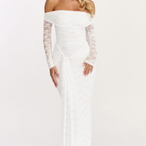 Showpo Melville Maxi Dress - Off Shoulder Long Sleeve Lace Dress in White