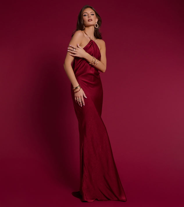 Windsor Meredith Satin Halter Open Back Formal Dress