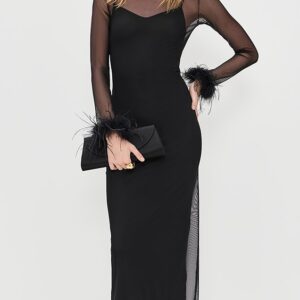 Mesh Feather Trim Dress