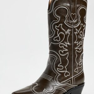 GANNI Mid Shaft Embroidered Western Boots
