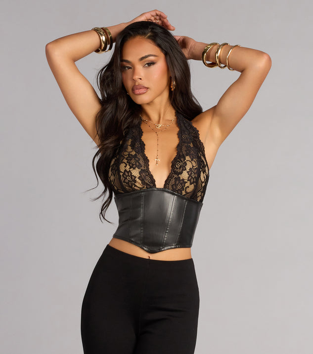 Windsor Midnight Mood Lace And Faux Leather Corset Top