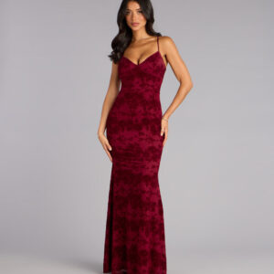 Windsor Mildred Flocked Velvet Strappy Mermaid Formal Dress Mildred Flocked Velvet Strappy Mermaid Formal Dress
