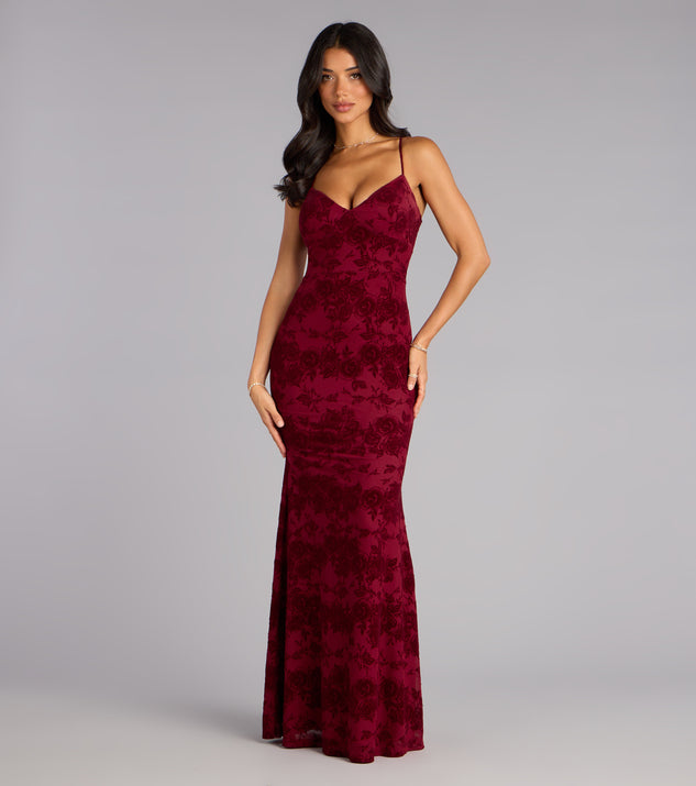 Windsor Mildred Flocked Velvet Strappy Mermaid Formal Dress