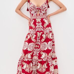 alice + olivia Minka Tie Front Maxi Dress with Tassels