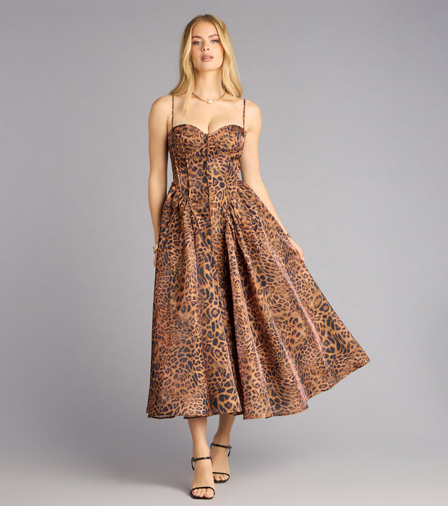 Windsor Misha Leopard Corset Midi Formal Dress