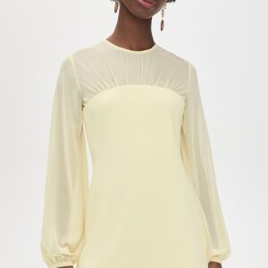 Mixed Media Mini Dress with Puff Sleeves