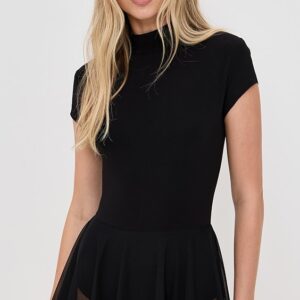 Mock Neck Cap Sleeve Flared Dress