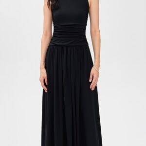 Mock Neck Sleeveless Drop Waist Dress 42"