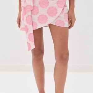 La Vie Style House Mod Flower Pink Mini Wrap Skirt