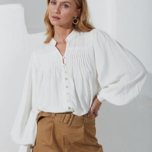 Moira White Balloon Sleeve Blouse