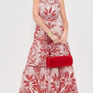 Monochrome Elegance Scarf Red Maxi Dress