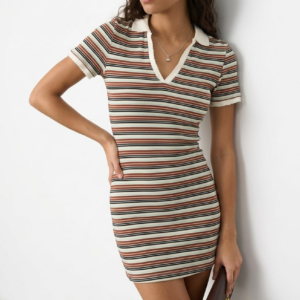 Ally Fashion Multi Stripe Contrast Collar Short Sleeve Mini Dress Multi Stripe Contrast Collar Short Sleeve Mini Dress