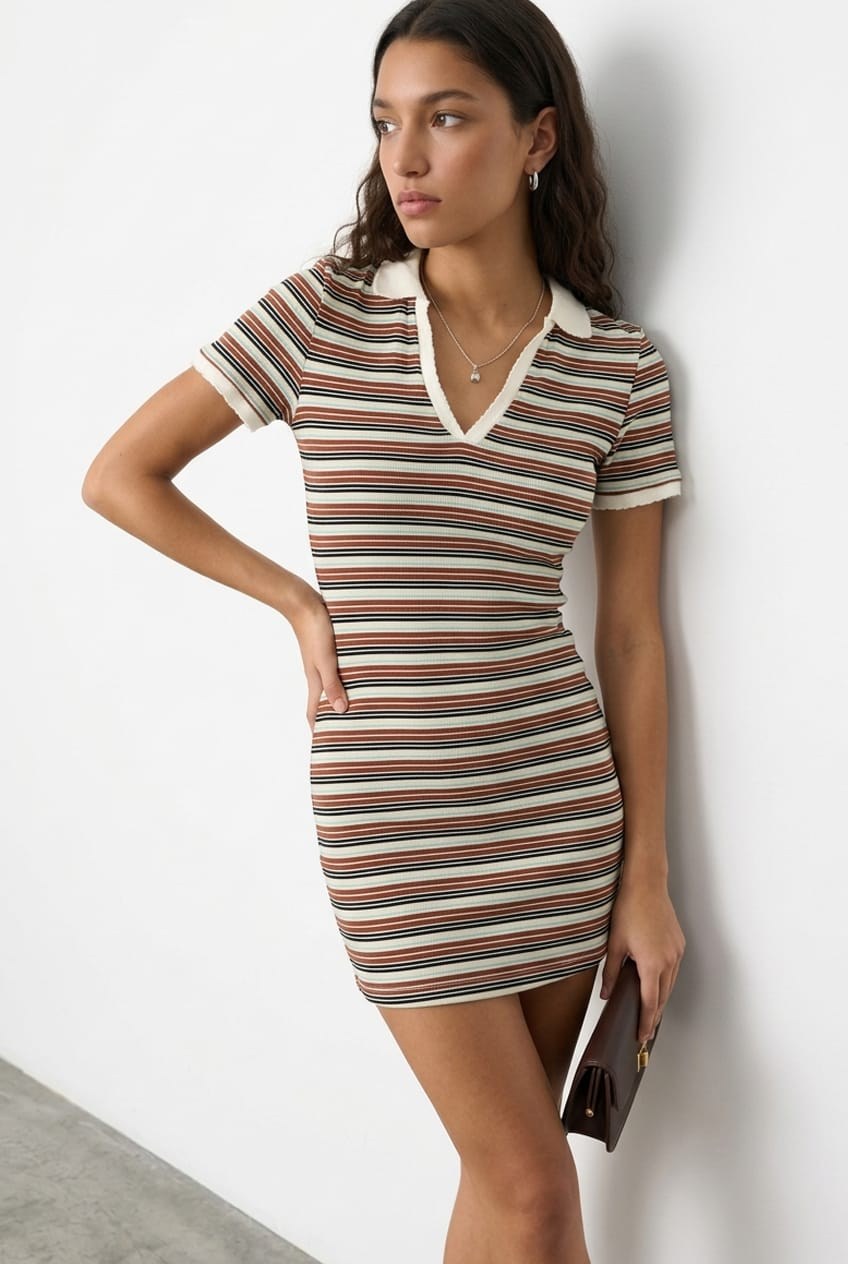 Ally Fashion Multi Stripe Contrast Collar Short Sleeve Mini Dress