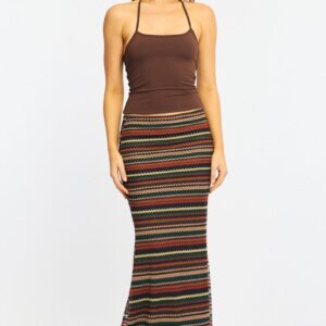 Multi Stripe Maxi Skirt Elasticated Waist Fit & Flare