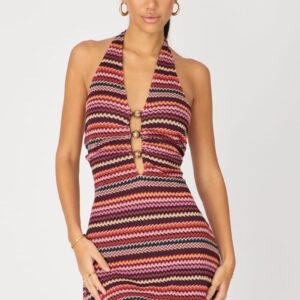 Ally Fashion Multi Stripe Mini Dress Beading Detail