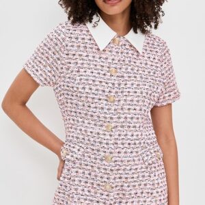 endless rose Multi Tweed Collared Short Sleeve Dress