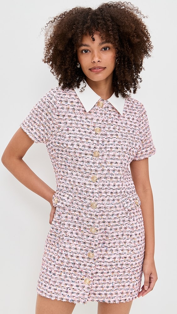 endless rose Multi Tweed Collared Short Sleeve Dress