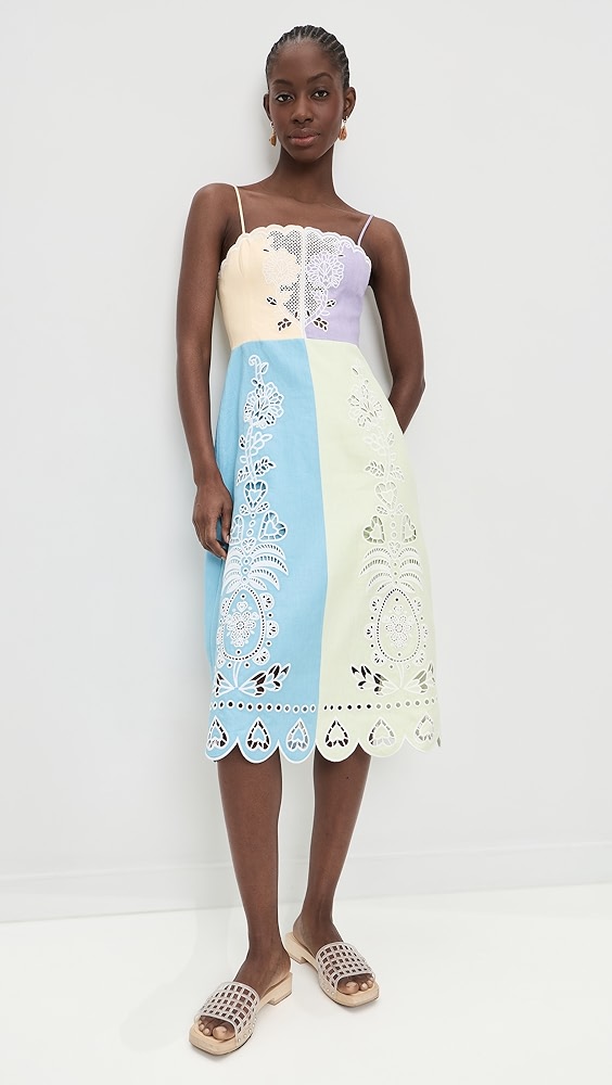 FARM Rio Multicolor Embroidery Sleeveless Midi Dress